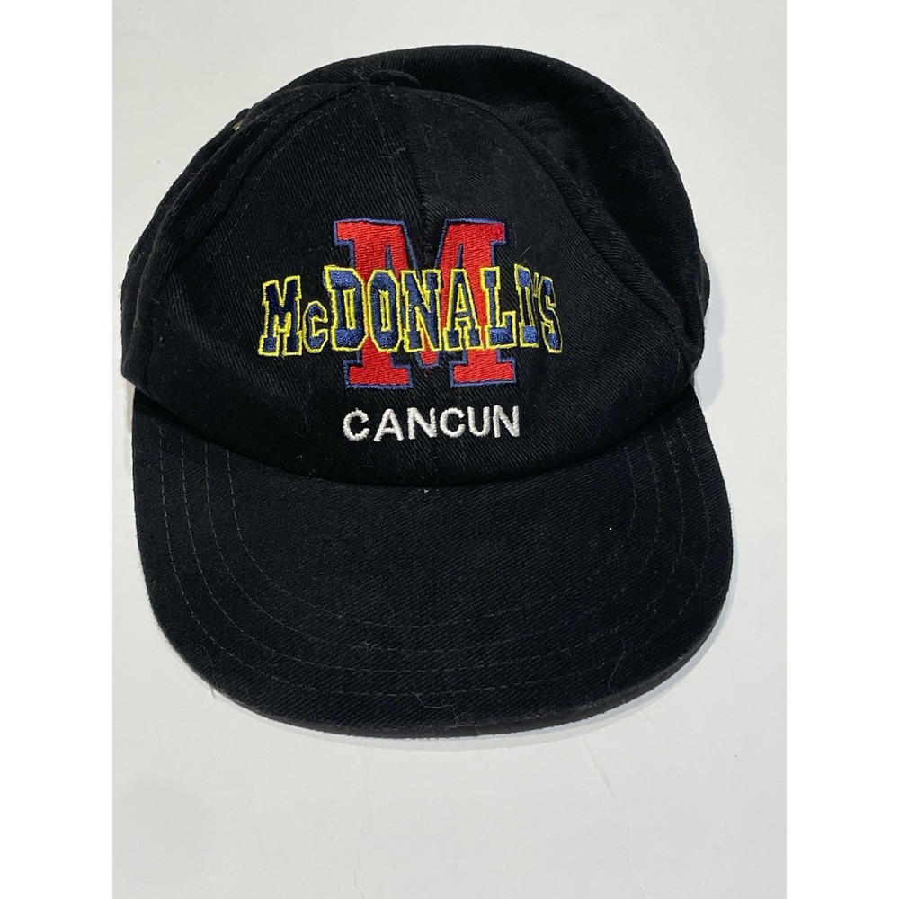 Vintage McDonalds Hat Strapback Cap Cancun Mexico Embroidered Black Cotton 90s